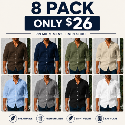 Men's Linen Long Sleeve Stand Collar Shirt
