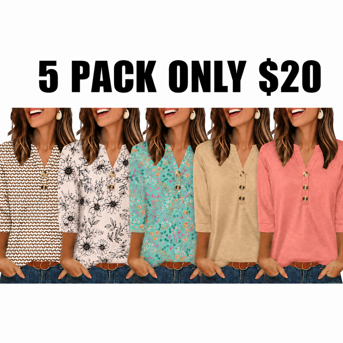 Womens Tops 3/4 Sleeve Heley Shirts for Women Fashion Blouses