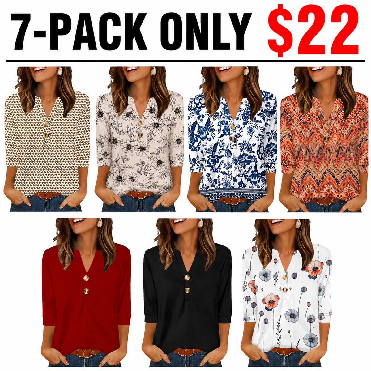 Womens Tops 3/4 Sleeve Heley Shirts for Women Fashion Blouses