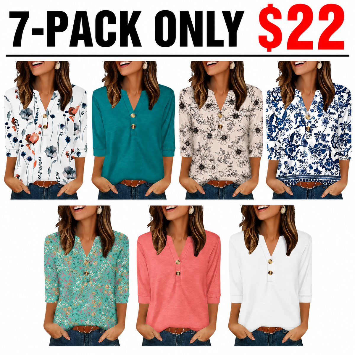 Womens Tops 3/4 Sleeve Heley Shirts for Women Fashion Blouses