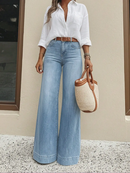 Women's Loose Fit Baggy Oversized Straight Leg Denim Jeans with Pockets